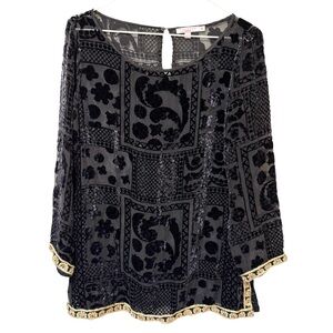 Calypso St Barth Black Whimsigoth Velvet Burnout Top Size M Dark Fairy‎ Grunge